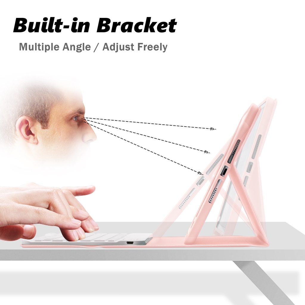 Bao Da Máy Tính Bảng Bằng Silicon Mềm Tích Hợp Bàn Phím Bluetooth Không Dây Có Ngăn Đựng Bút Cho iPad 10.2 9th Air4