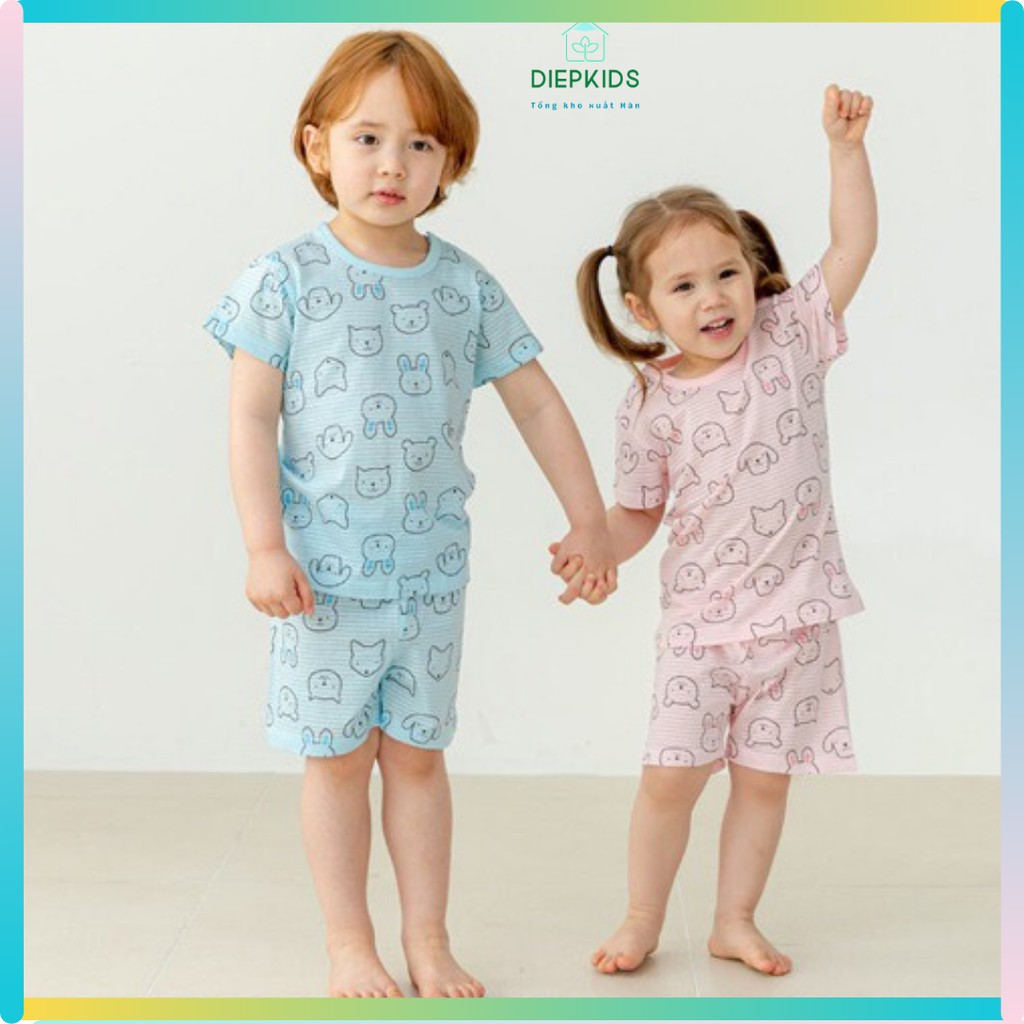 Đồ bộ cộc tay bé trai bé gái mặc nhà đẹp cotton mát lạnh Thỏ gấu Isoop Hàn Quốc THO1621