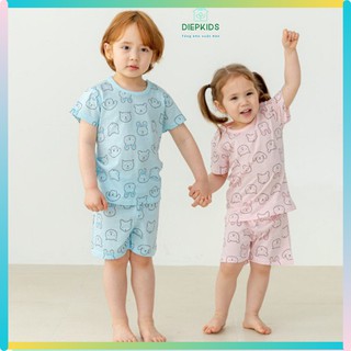 Đồ bộ cộc tay bé trai bé gái mặc nhà đẹp cotton mát lạnh Thỏ gấu Isoop Hàn Quốc THO1621