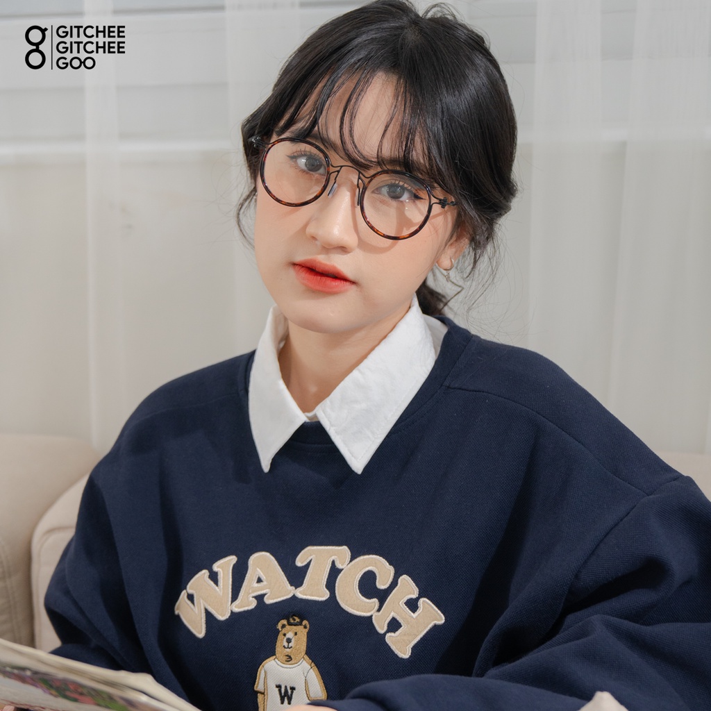 Gọng kính cận nam nữ Gitchee-Goo Vintage 02 mắt to gọng kim loại mix nhựa dáng oval