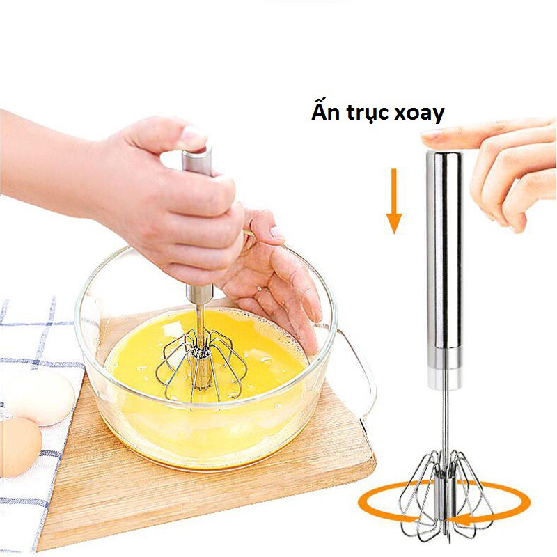 [FREESHIP❤️] Máy đánh trứng cầm tay bán tự động thông minh, Cây đánh trứng thép không gỉ inox 304 có trục xoay tiện lợi