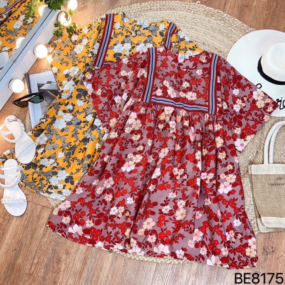 Đầm Babydoll hoa cổ vuông, tay cánh dơi, phong cách Boho, bầu bì bon chen thoải mái luôn