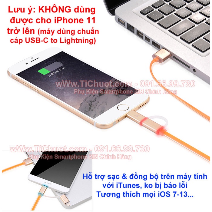 Cáp HOCO UPL08 2in1 Light.ning &amp; MicroUSB Đầu Bọc Nhôm Có LED Báo Sạc