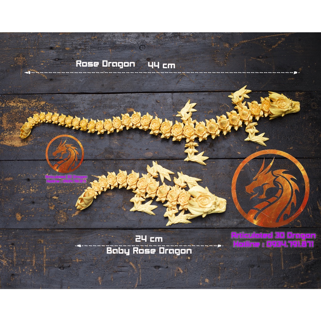 Mô Hình Rồng Rose Dragon cử động khớp linh động bằng công nghệ in 3D trang trí nhà cửa, phong thủy