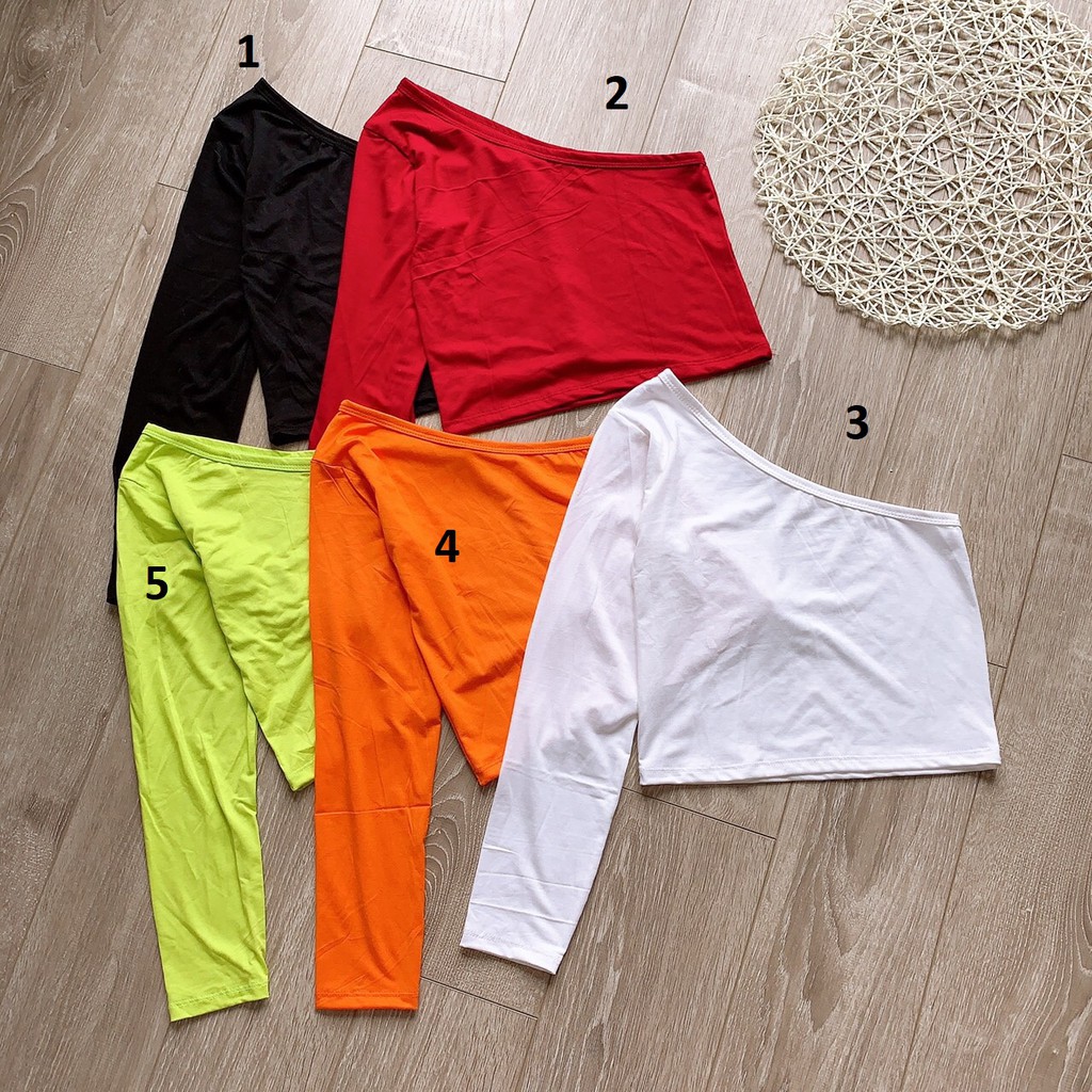 Áo croptop lệch trơn 1 tay dạng ngắn cực sexy tôn dáng