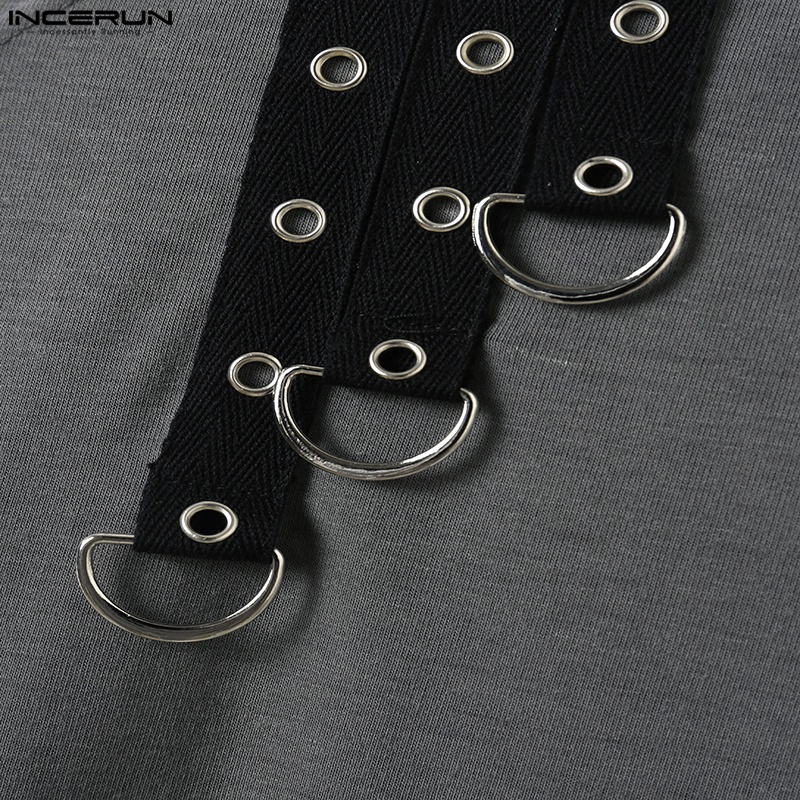 Áo thun ba lỗ INCERUN cổ tròn phối nút kim loại thời trang dành cho nam