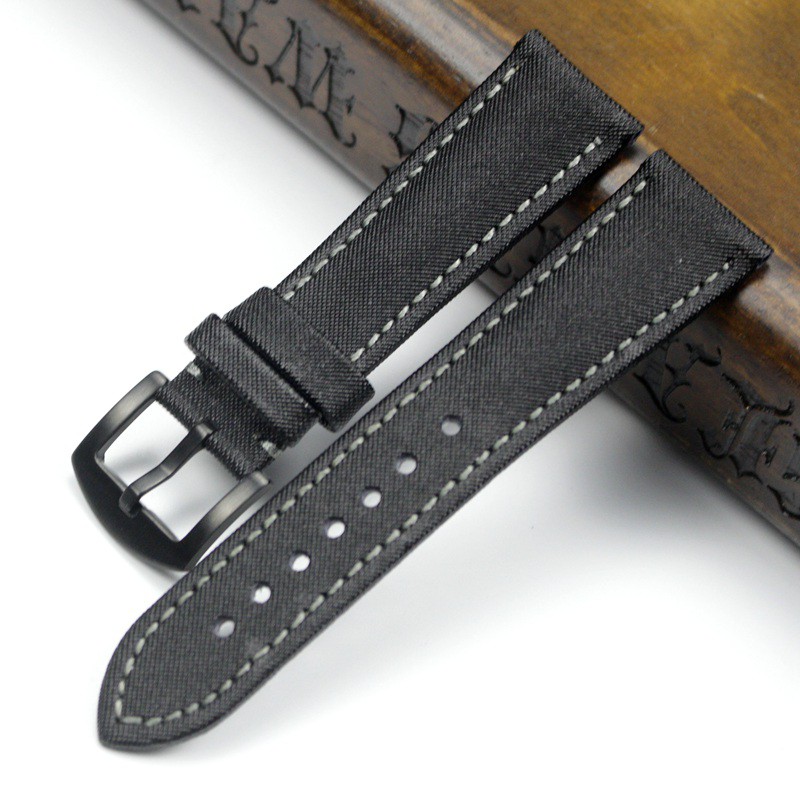✨Dây đeo đồng hồ bằng da thật🌸Dây đeo đồng hồ bằng sợi Carbon mềm kiểu Retro cho Five 23MM Black\ / Blue