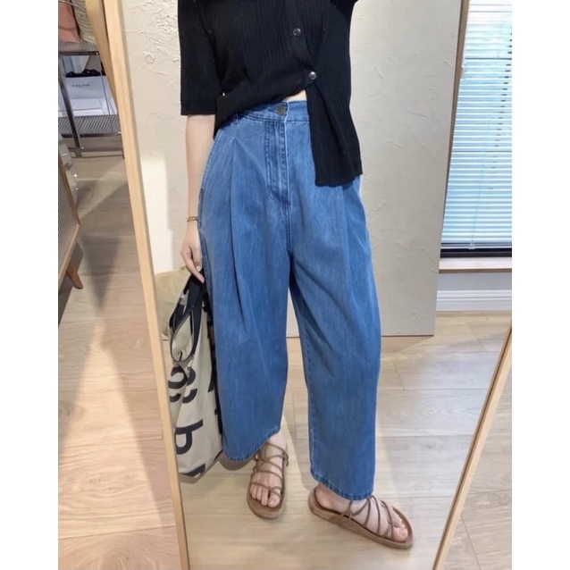 Quần jean baggy lửng xếp ly vải mềm