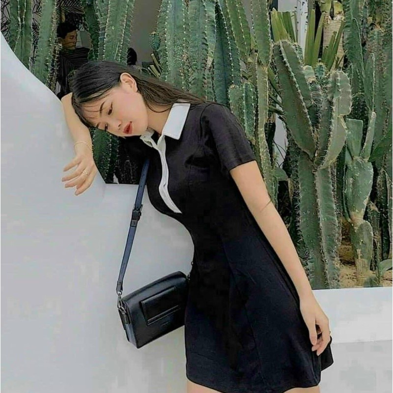 Đầm thun body viền trắng