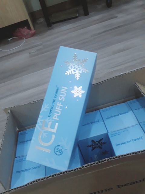 kem chống nắng ice sun xanh - Kem chống nắng Ice Puff Sun Mersenne Beaute pha lê tuyết Hàn Quốc | BigBuy360 - bigbuy360.vn