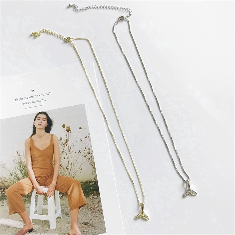 fashion woman simple 925 silver Mermaid Tail Pendant necklace charm Chain Clavicle