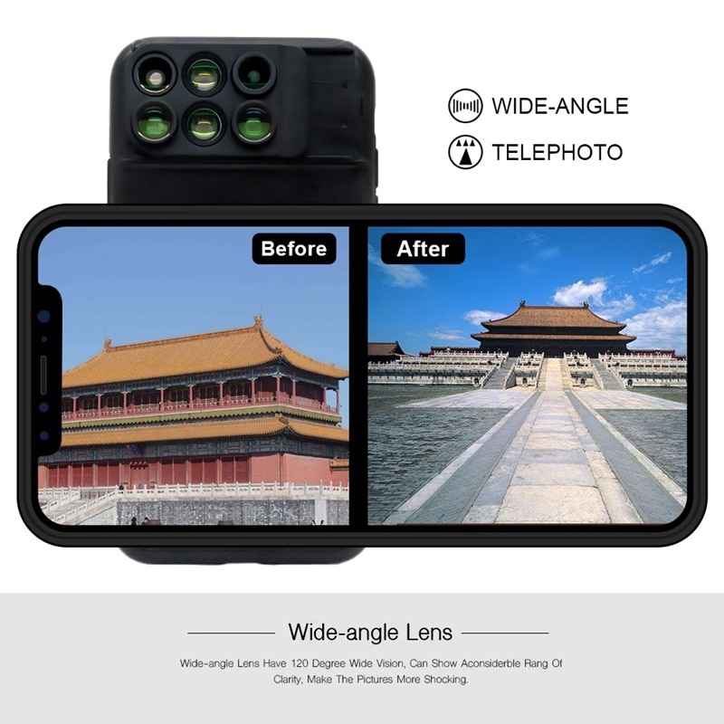 Lens Case for Apple iPhone X: 6 in 1 Dual Optics Lens Kit (180°Fisheye, 2X Telephoto,120° Wide-Angle, 10X/20X Macro)