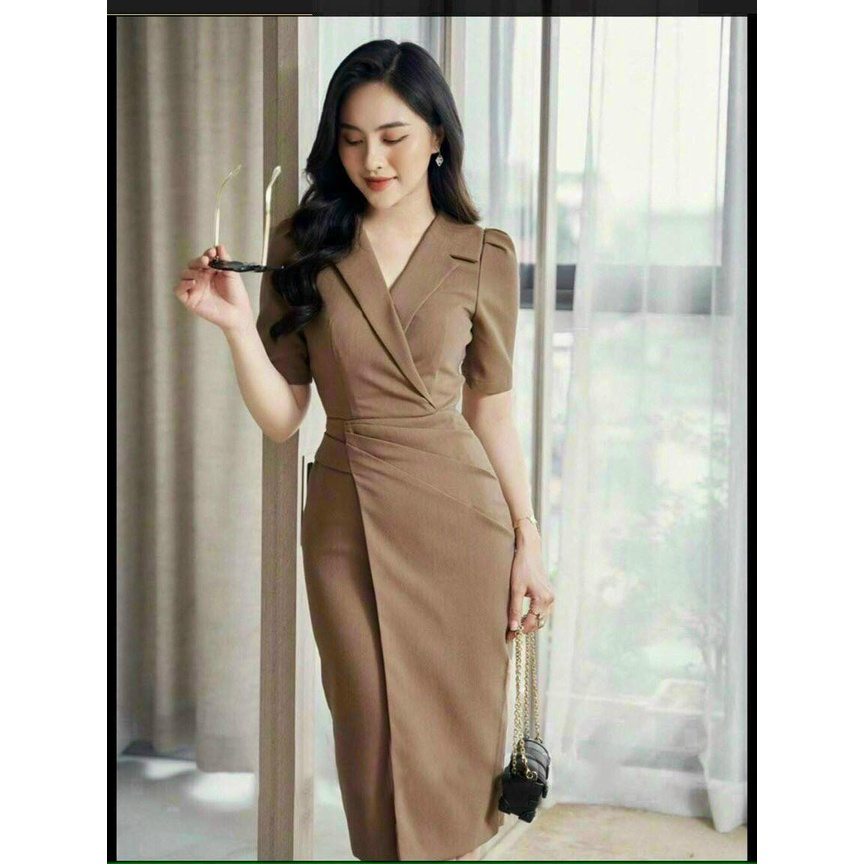 Đầm body cổ vest xếp ly cao cấp