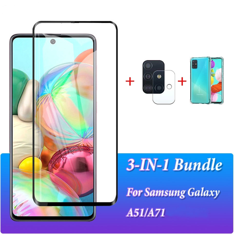 Bộ Sản Phẩm 3 Trong 1 Kính Cường Lực Bảo Vệ Mặt Trước + Bảo Vệ Camera Và Ốp Điện Thoại Cho Samsung Galaxy A51 A71
