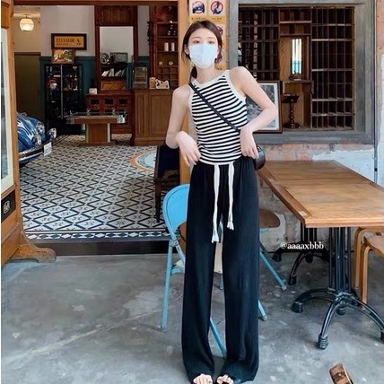 Áo Dệt Kim Hai Dây Dáng Ôm Họa Tiết Kẻ Sọc Thời Trang Hàn Quốc Cho Nữ