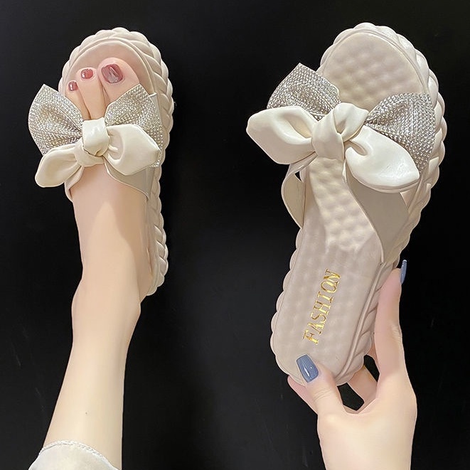 Giày Sandal Đế Bằng Đính Nơ Thời Trang Dành Cho Nữ