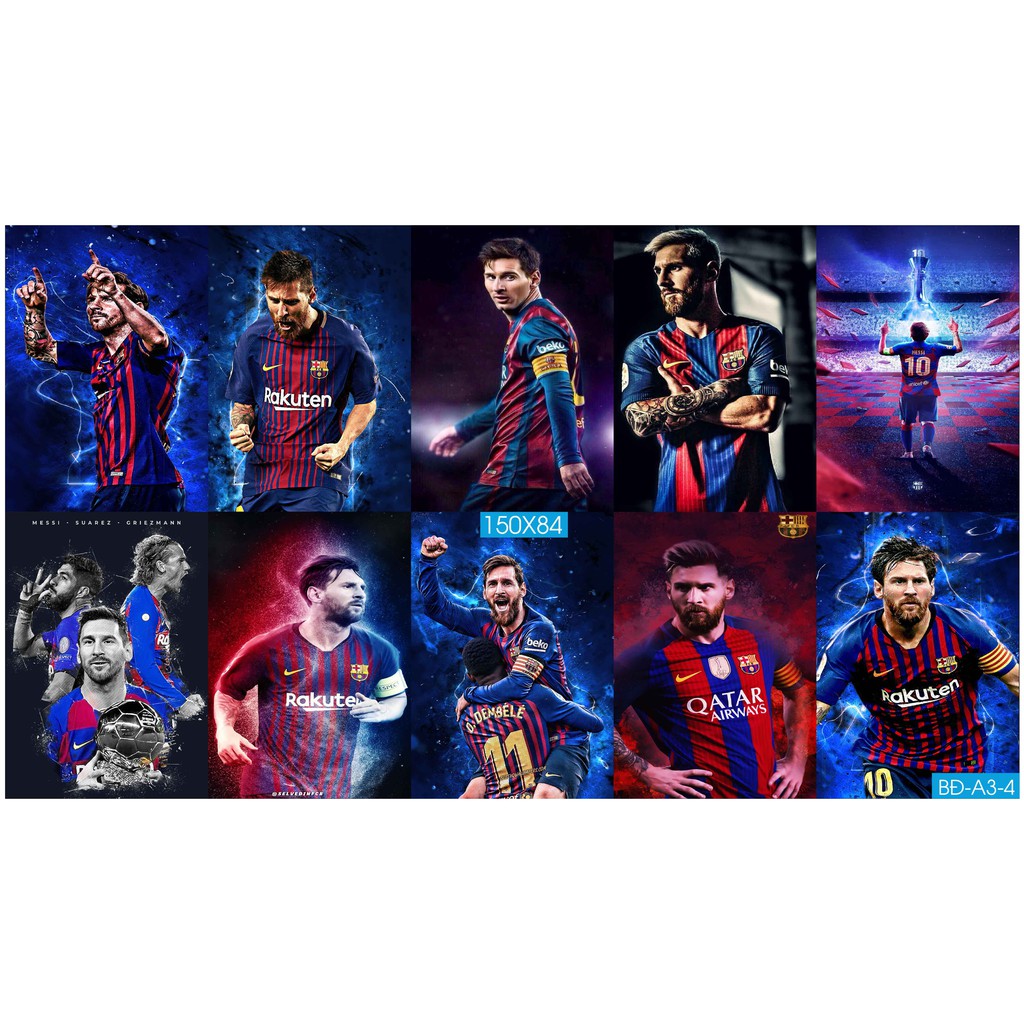 Combo Set 10 tờ Decal dán tường Messi Barcelona phiên bản mới