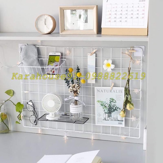 KHUNG LƯỚI SẮT TRANG TRÍ + 1 GIỎ SẮT . TẶNG KÈM 4 MÓC DÍNH VÀ 10 KẸP GỖ + 2M DÂY DÙ. SỐ LƯỢNG CÓ HẠN