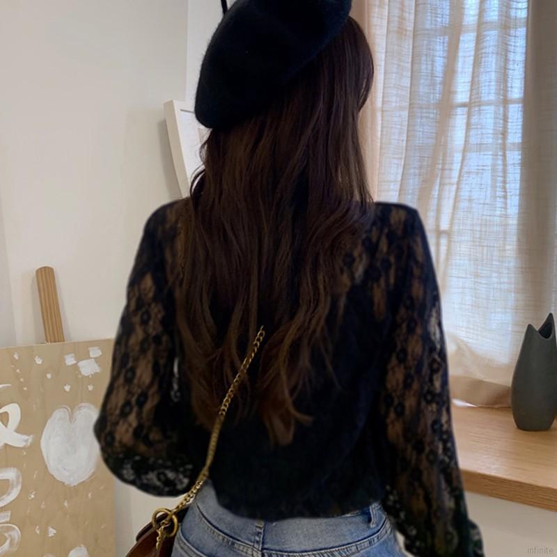 Áo nữ dài tay cổ cao phối ren thiết kế thời trang | BigBuy360 - bigbuy360.vn