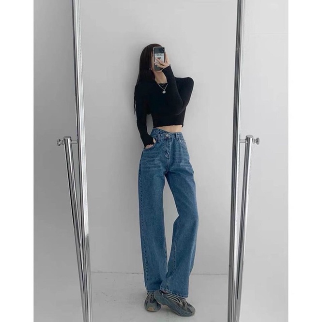 Quần bò suông cạp khuy lệch | BigBuy360 - bigbuy360.vn