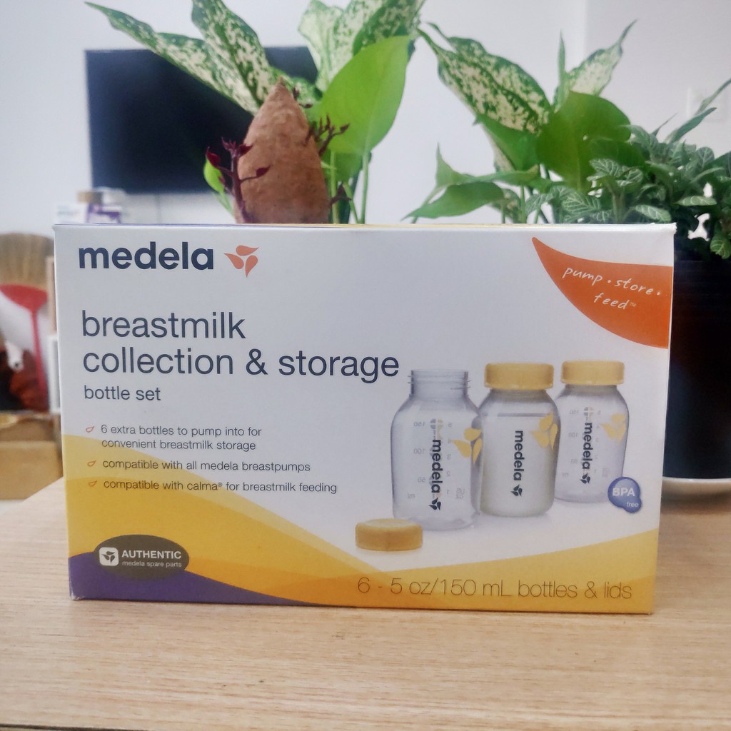 Hộp 6 bình trữ sữa Medela 150ml Logo vàng