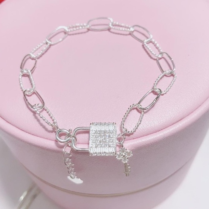 Lắc tay xích bạc thật ổ khóa tình yêu DaLiA Jewelry lắc tay bạc không gỉ