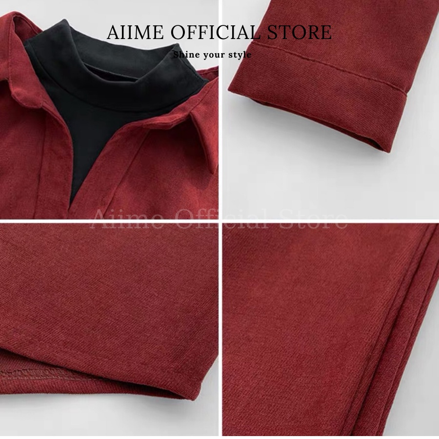 Áo sơ mi nữ nhung tăm kiểu cổ vest Hàn Quốc | BigBuy360 - bigbuy360.vn