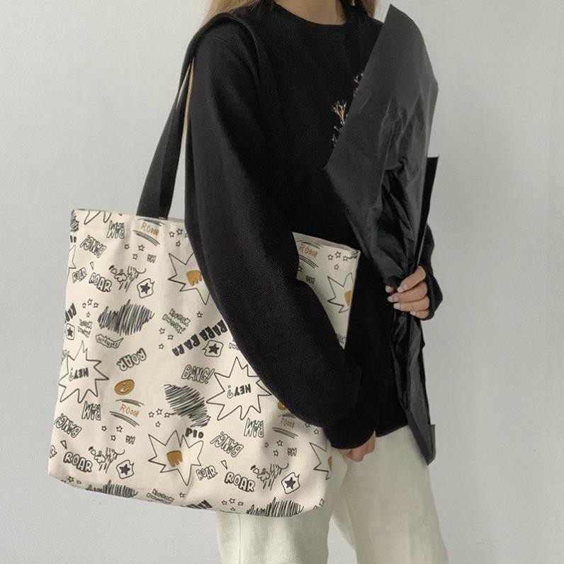 Túi tote túi canvas size to nữ unisex có khóa kéo đeo vai in chữ ROAR mềm đẹp giá rẻ cool ngầu HB052 new