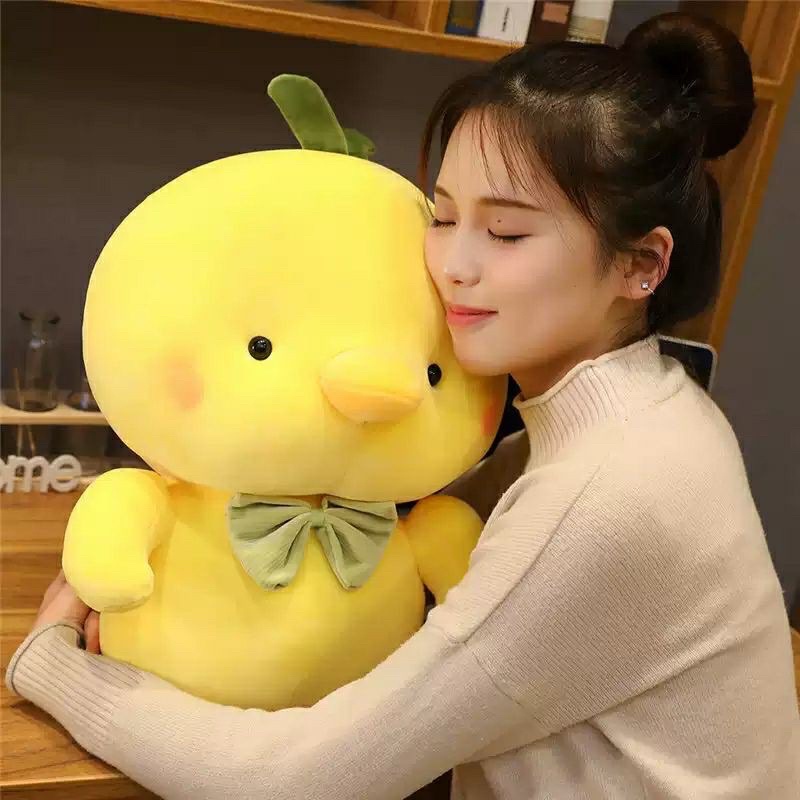 Gấu bông gà vàng cao cấp - Gà vàng thắt nơ nhồi bông kích cỡ 35cm. SANBEO.VN