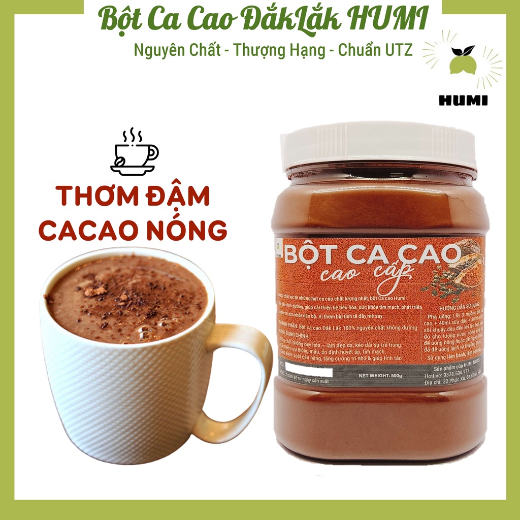 Bột Ca Cao Nguyên Chất ĐắkLắk HUMI - 100% Không Đường Chuẩn UTZ - Pha Uống, Làm Bánh, Socola