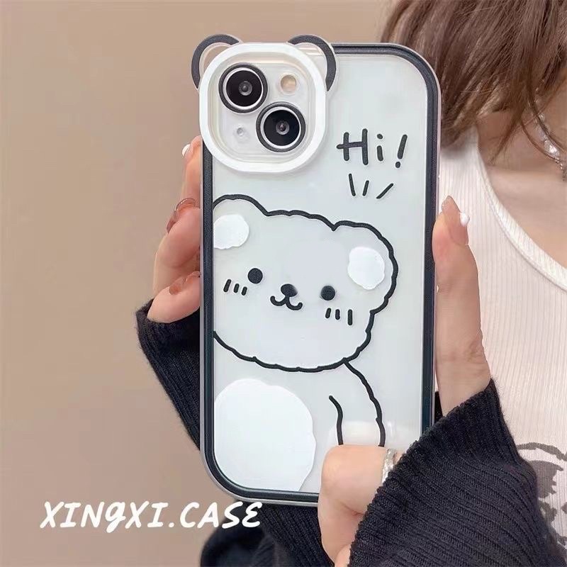 (SIÊU RẺ) Ốp lưng iphone tai cam viền đen gấu Hi 7plus/8/8plus/x/xr/xs/11/12/13/pro/max/plus/promax