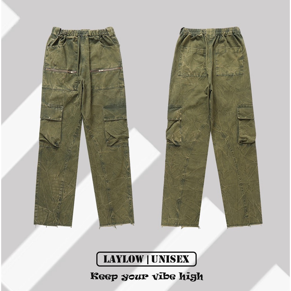 Quần Dài Kaki Túi Hộp Nam Nữ Cargo Pants Thời Trang Đường Phố Cao Câp Lay Low Unisex