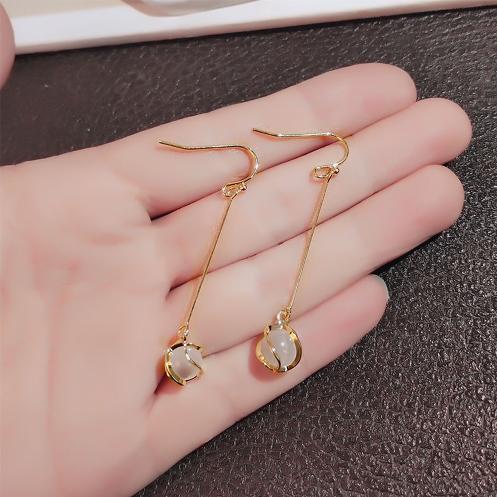 Bông tai dáng dài đính đá Opal đơn giản thời trang dành cho nữ
