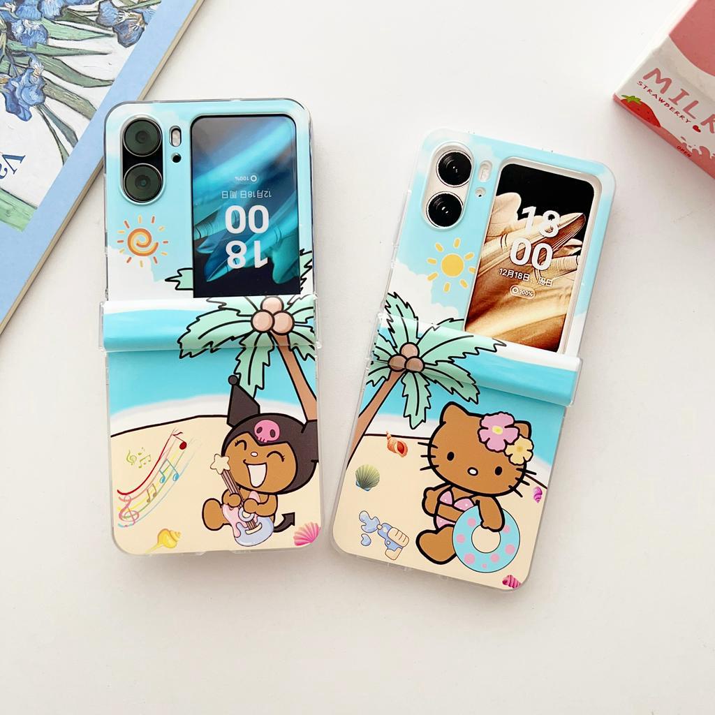 Ốp Điện Thoại PC Ba Mảnh Chống Sốc Hình Cỏ Bốn Lá graffiti Đơn Giản Có Vòng Đeo Tay Cho OPPO Find N2 Flip 5G