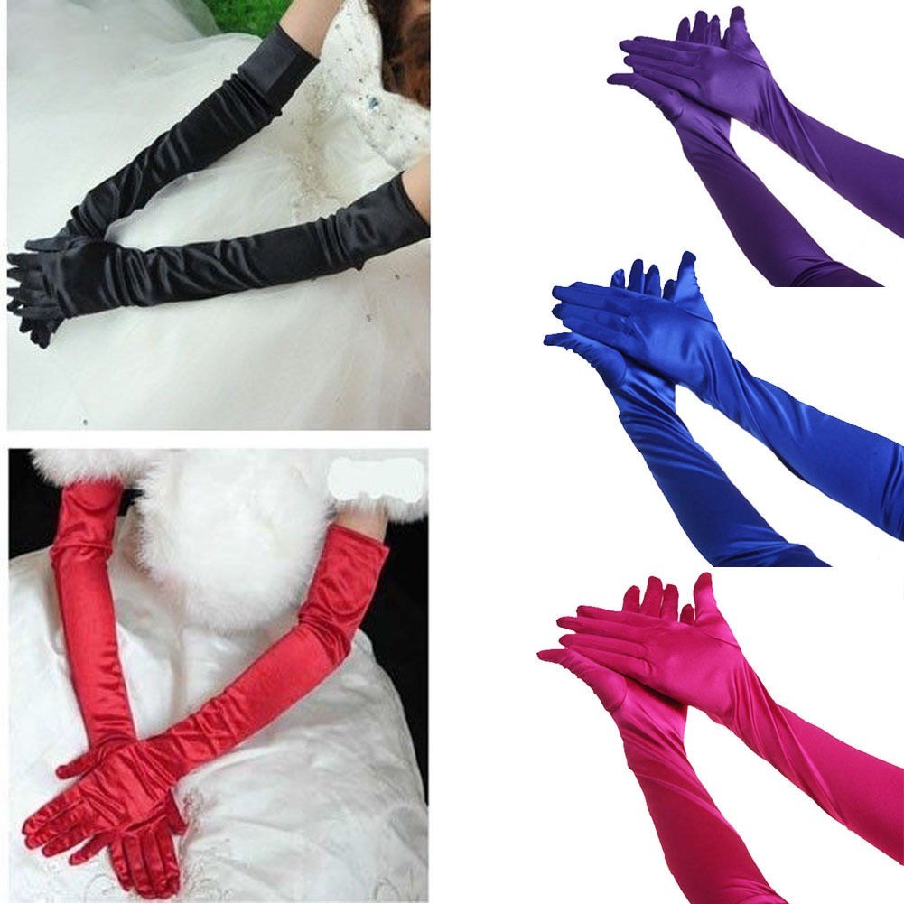 Găng tay dài chất liệu satin tùy chọn màu sắc dành cho cô dâu