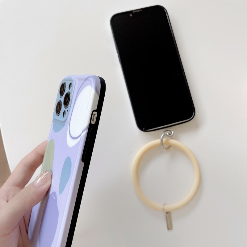 Ốp Điện Thoại Silicon Mềm Họa Tiết Hình Học Màu Matcha Kèm Dây Đeo Cho iPhone 14 13 12 11 Pro Max Plus