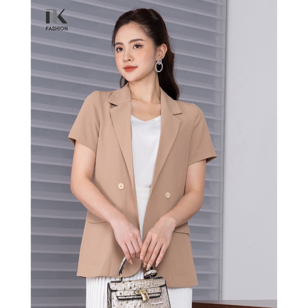 Áo Kí Giả Dáng Suông Tay Ngắn NK Fashion Thiết Kế Đứng Form, 4 Cúc Điệu Đà, Chất Liệu Nhập Hàn Thoáng Mát NKSM2205002