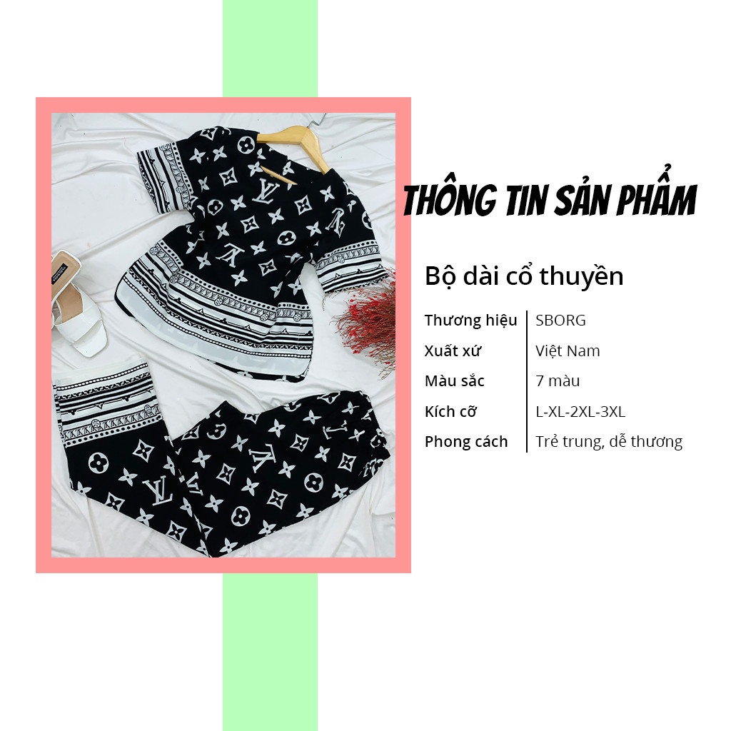 Đồ bộ trung niên SBORG bộ mặc nhà nữ áo cổ thuyền lụa hongkong sang trọng quần dài có túi bigsize 50-85kg quà tặng mẹ