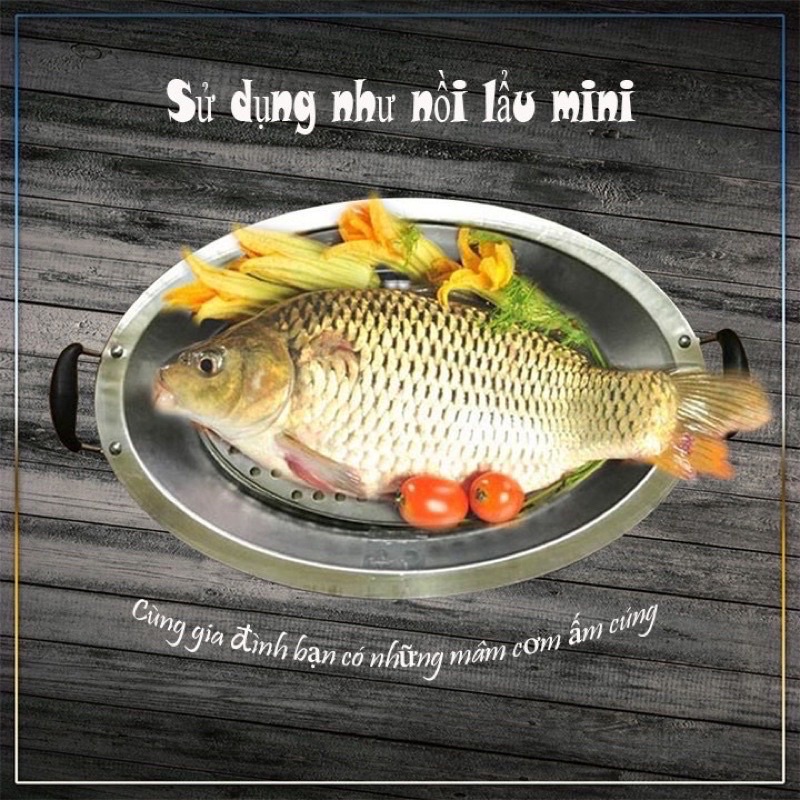 Khay om cá inox kèm vỉ hấp dùng mọi loại bếp đa năng, Vỉ hấp cá hấp bê thực phẩm đa năng không kén bếp size to tiện lợi