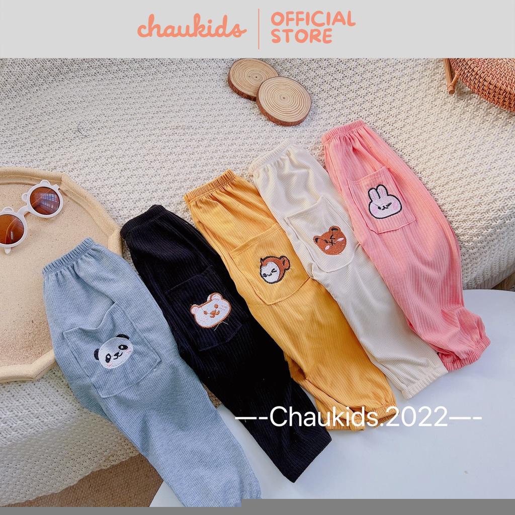 Quần Dài Thu Đông Cho Bé Trai Bé Gái Chất Nhung Tăm Mềm Đẹp Túi Sau Quần Thêu Hình Đáng Yêu-CKQD04