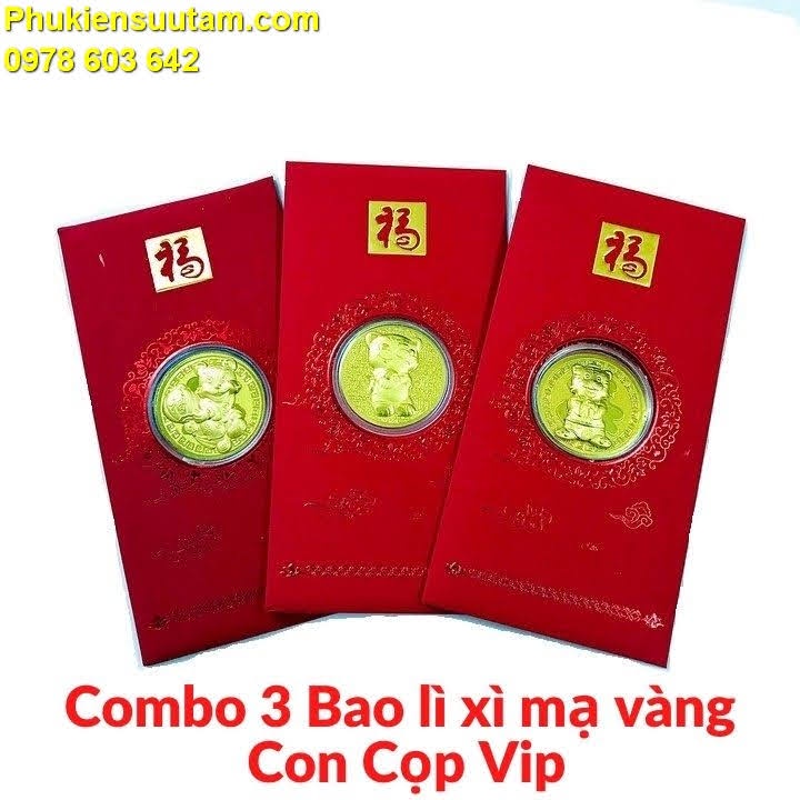 Combo 3 Bao lì xì mạ vàng Con Cọp Vip, Quà tặng tiền lì xì độc lạ nhân dịp năm mới 2022 - TMT Collection - SP005496