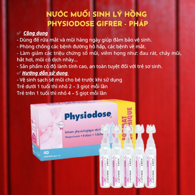 Nước Muối Sinh Lý Gifrer - Physiodose Pháp Tép Hồng/ Xanh/ Vàng Cho Bé Từ Sơ Sinh