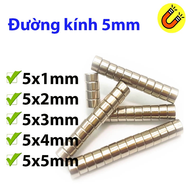 Nam châm đất hiếm 5x1/2/3/4/5mm lực hút mạnh N35