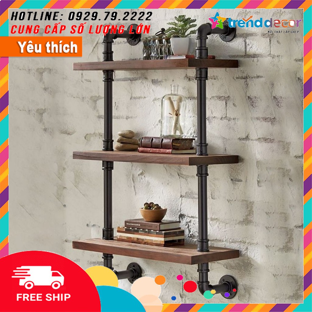 [20 Mẫu] kệ gỗ treo tường ống nước giá để sách kiêm treo quần áo decor vintage trang trí nhà, quán cafe