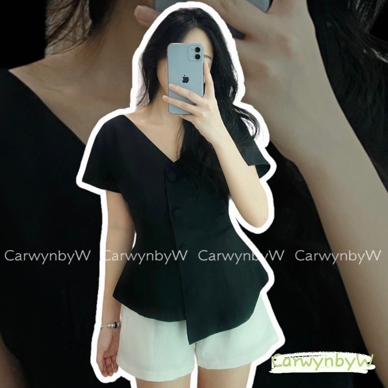 Áo Thiết Kế Cổ V Nút Bọc (Adela Top)