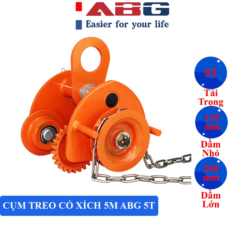 Rùa Kéo Tay ABG 5 Tấn Cụm Móc Treo Palang Có Xích 5M Giúp Treo Palang, Tời Chuyên Dụng