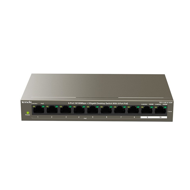 Switch POE 8 cổng + 2 cổng uplink 1000Mbps Tenda TEF1110P-8-102w