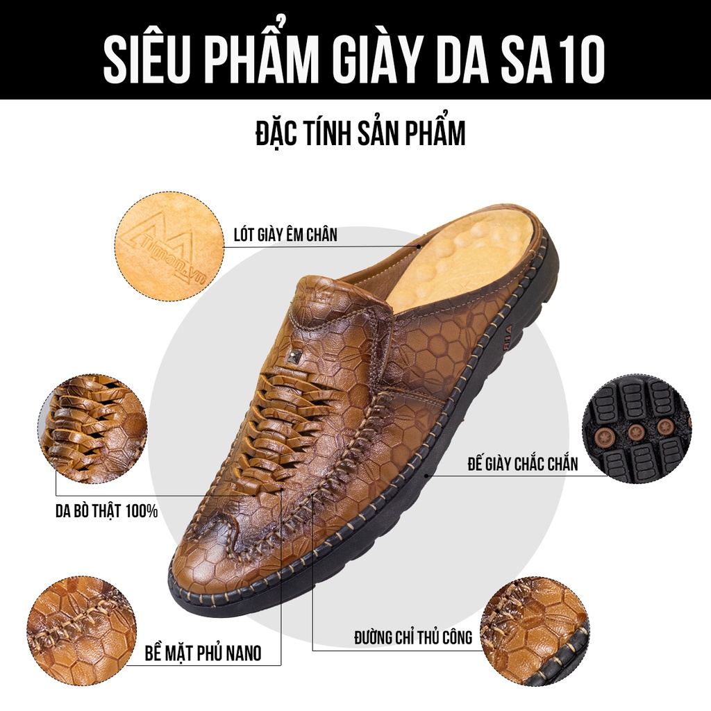 Dép nam chất liệu da đẹp quai ngang kiểu quai hậu đế bánh mì thiết kế xỏ ngón tông cao cấp bảo hành 5 năm SA10 TIMAN