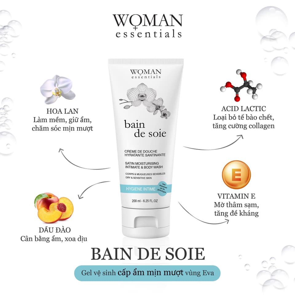 Gel Bain De Soie Woman Essentials Vệ sinh và dưỡng ẩm vùng kín phụ nữ 200ml