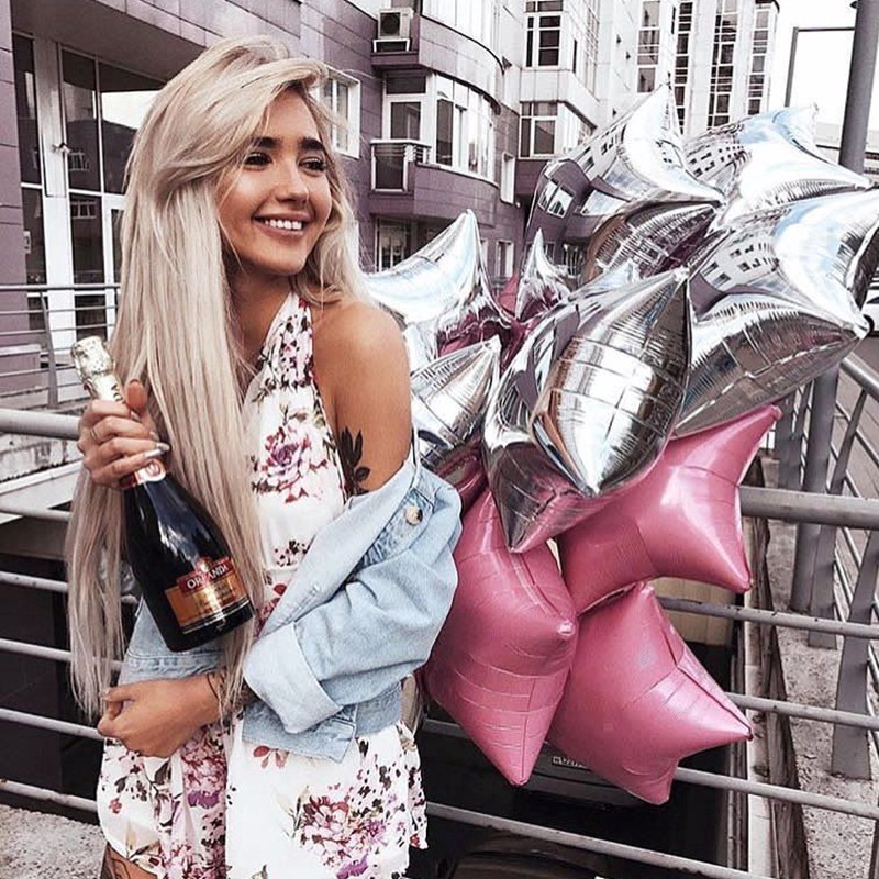 Bộ 5 bong bóng nhôm 18 inch hình ngôi sao hồng dùng trang trí tiệc sinh nhật